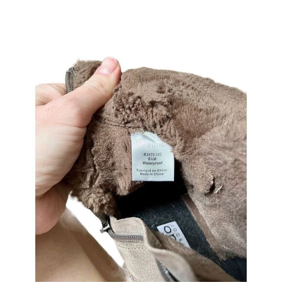 Blondo Geneva Womens 8.5 Ankle Boot Waterproof Taupe Suede Hidden Wedge Faux Fur - Picture 3 of 15